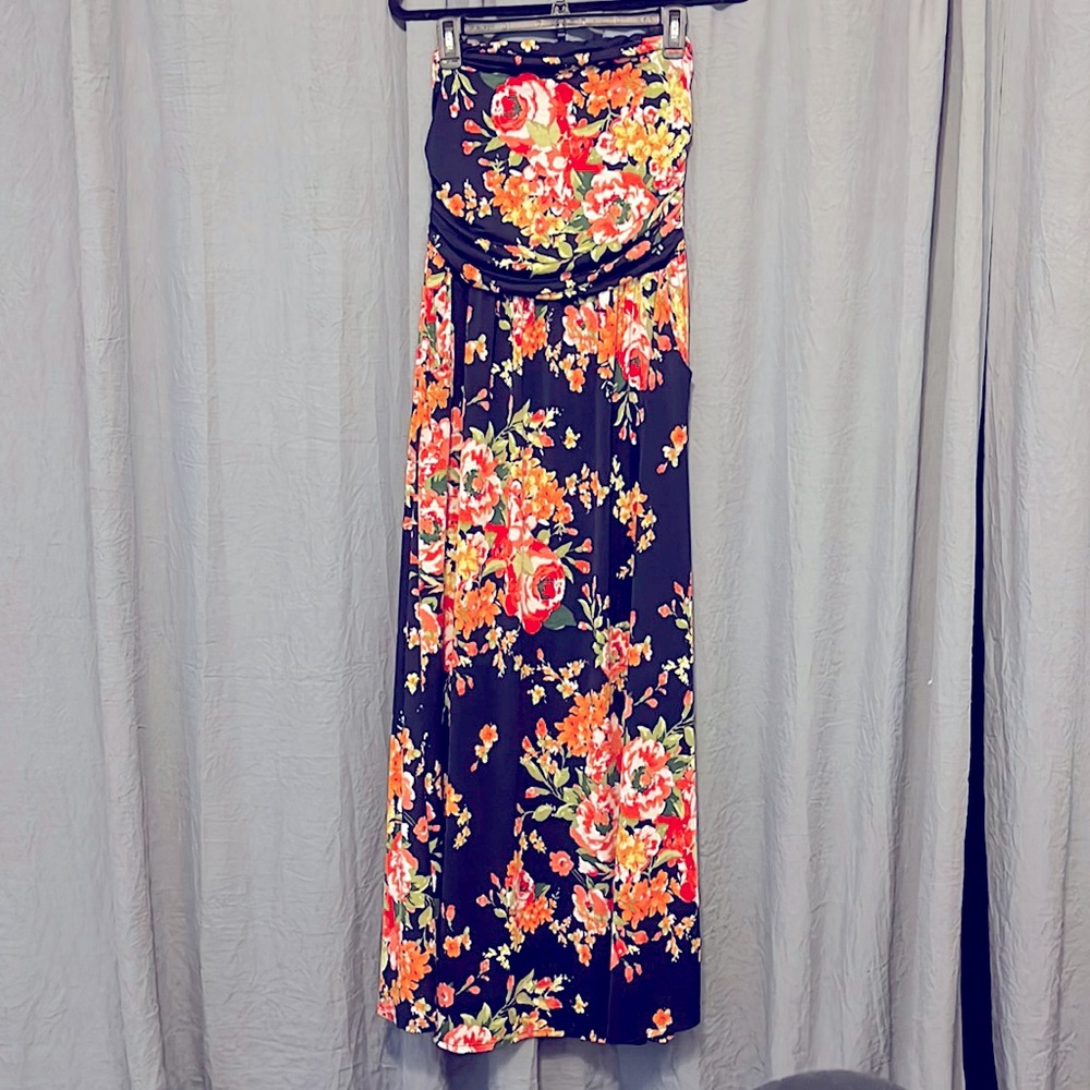 Eloges Navy with Floral Tube Maxi Dress M